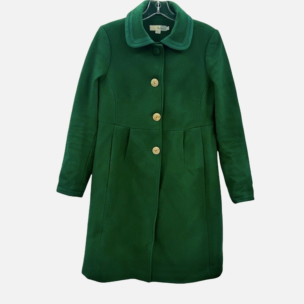 Boden Women's US 8 R Diana Pea Coat Wool Green Long Winter Trench WE402 $250
